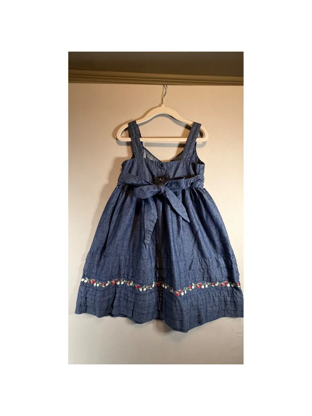 Janie and Jack Girls Blue Denim Embroidered Floral Ruffle Sun Dress 4T